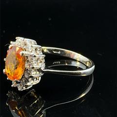 18K White Gold Diamond Oval Citrine Cocktail Ring 3.3g Size 7